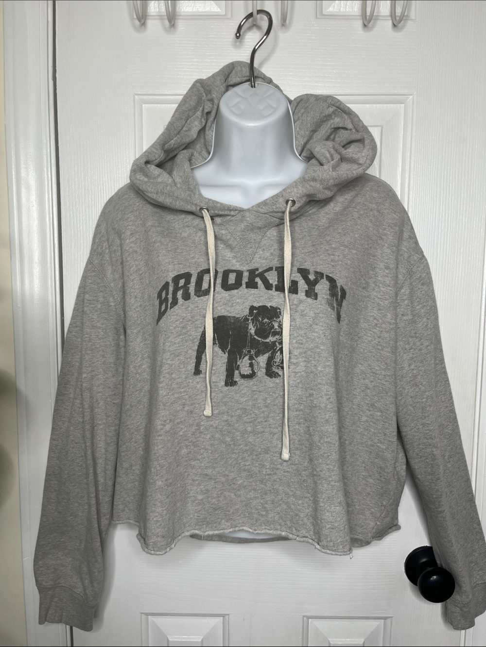 Denim & Supply Ralph Lauren Hoodie Cropped Brooklyn Graphic Gray Large
